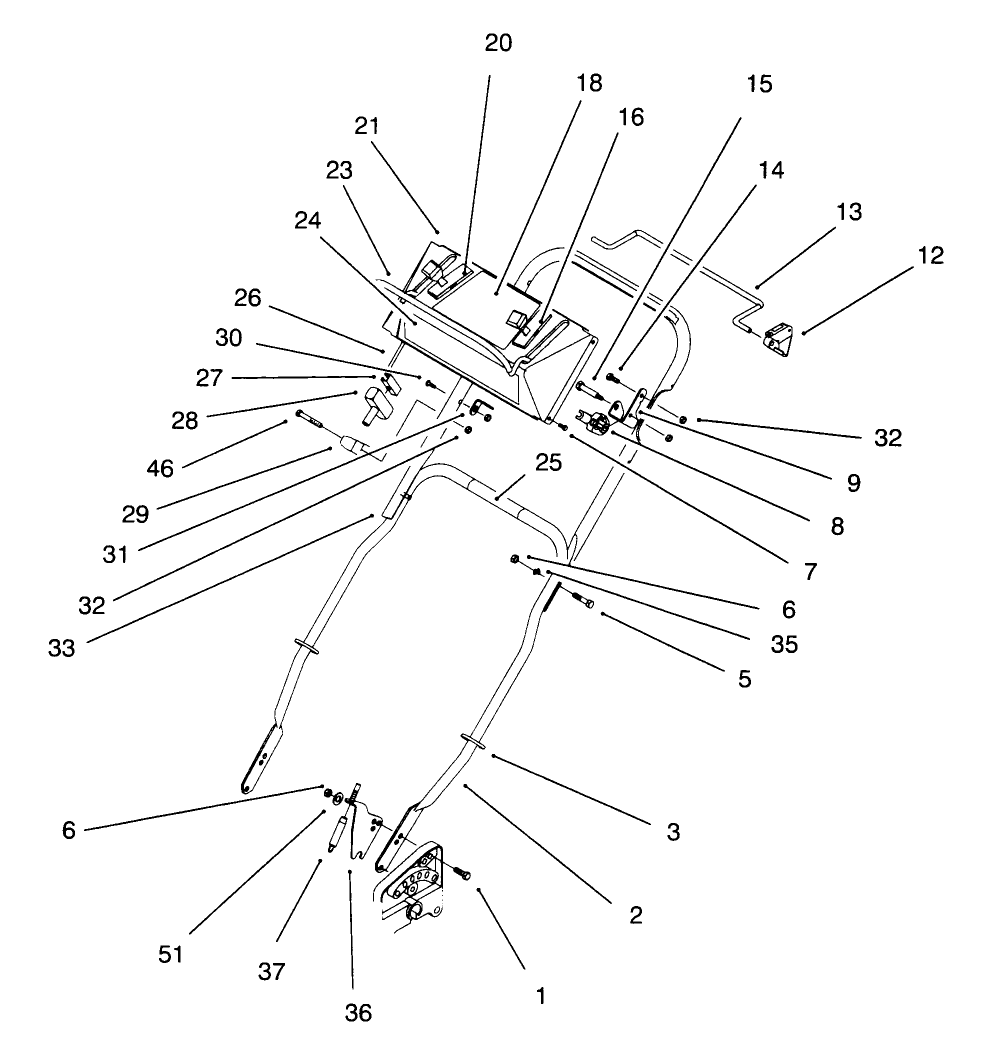 Handle Assembly Diagram and Parts List for 11001B (6900001 - 6999999)(1996) Lawn Boy Lawn Mower
